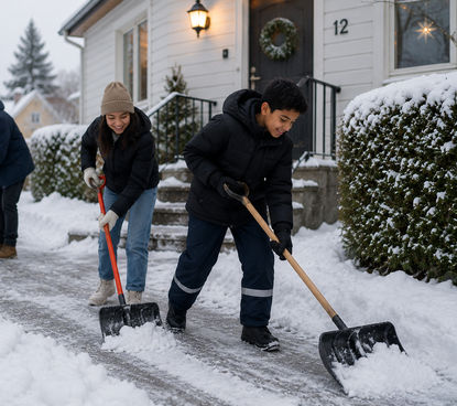 Skotta snö med klassen