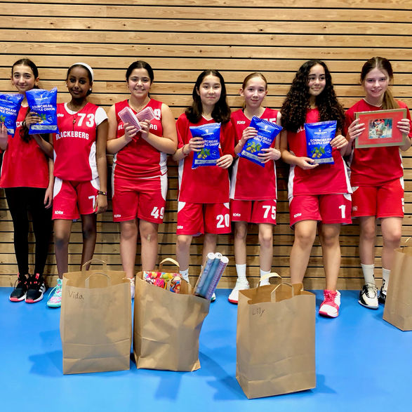 Flicklag från Blackeberg Basket med godis och chips från Lagshoppen
