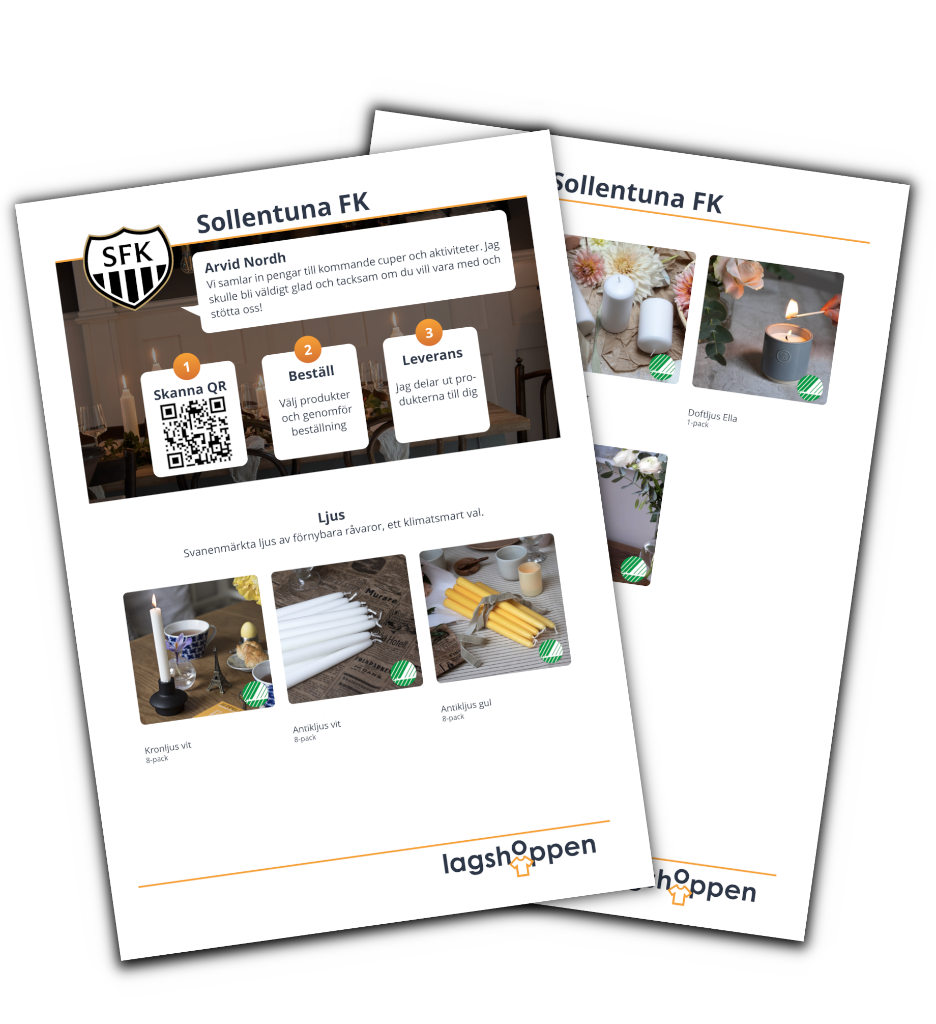 Ett säljblad och en mobiltelefon som visar enkel ljusförsäljning