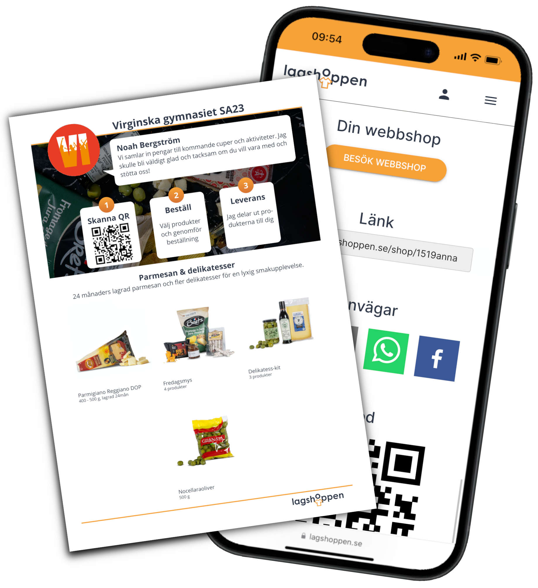 Ett säljblad och en mobiltelefon som visar hur enkelt det är att sälja med föreningen.