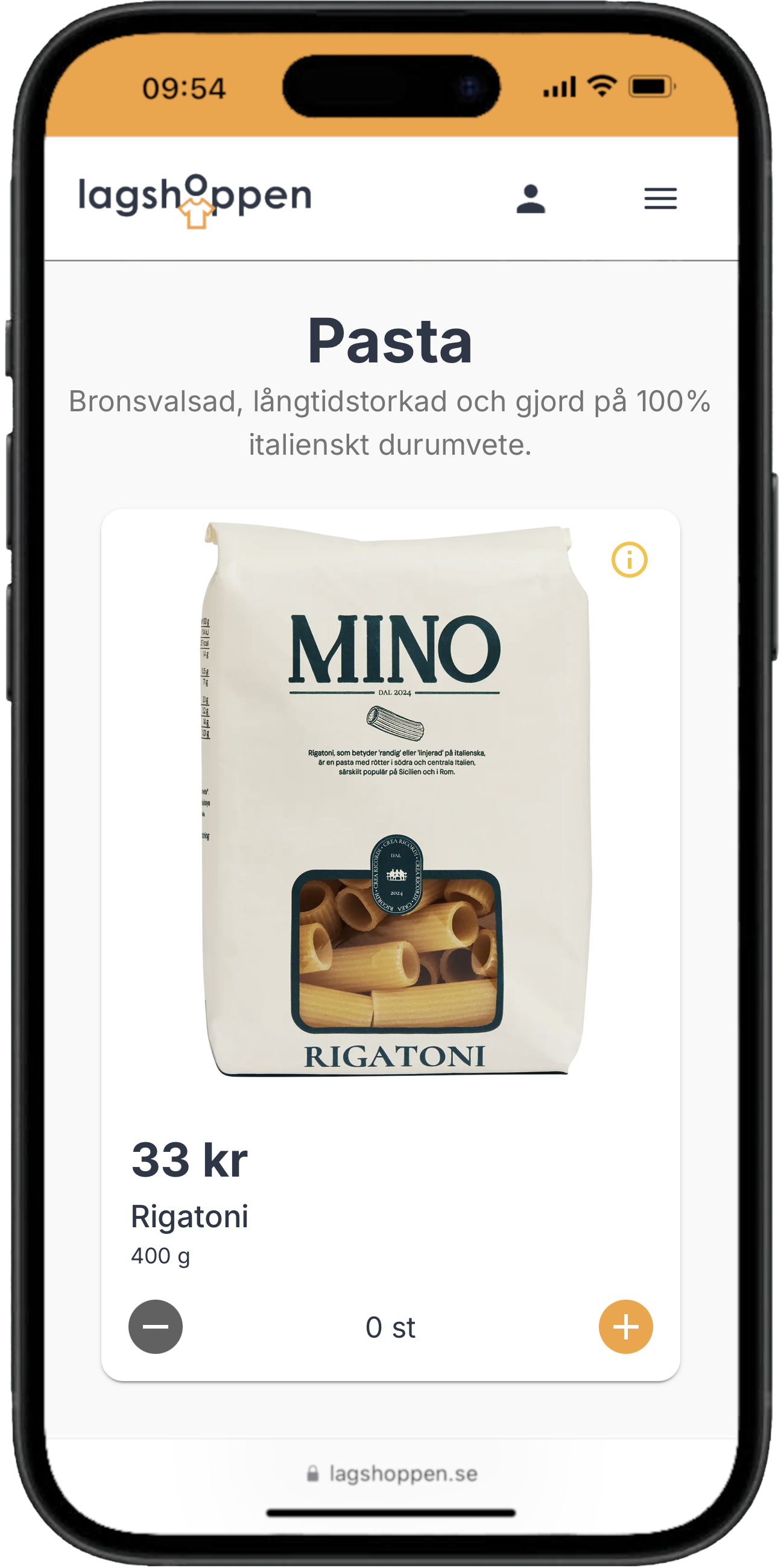 En mobiltelefon som visar ett exempel på hur en webbshop kan se ut vid en föreningsförsäljning.