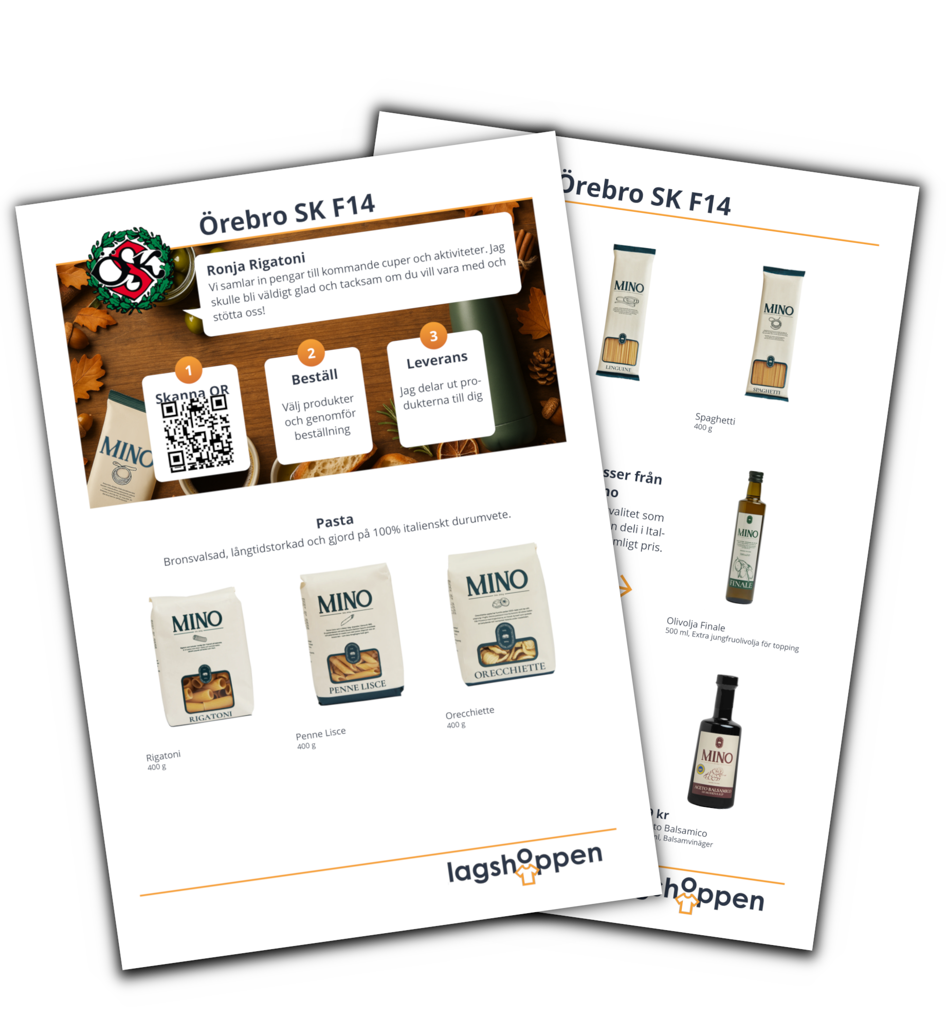 Ett säljblad och en mobiltelefon som visar hur enkelt det är att tjäna pengar med pasta