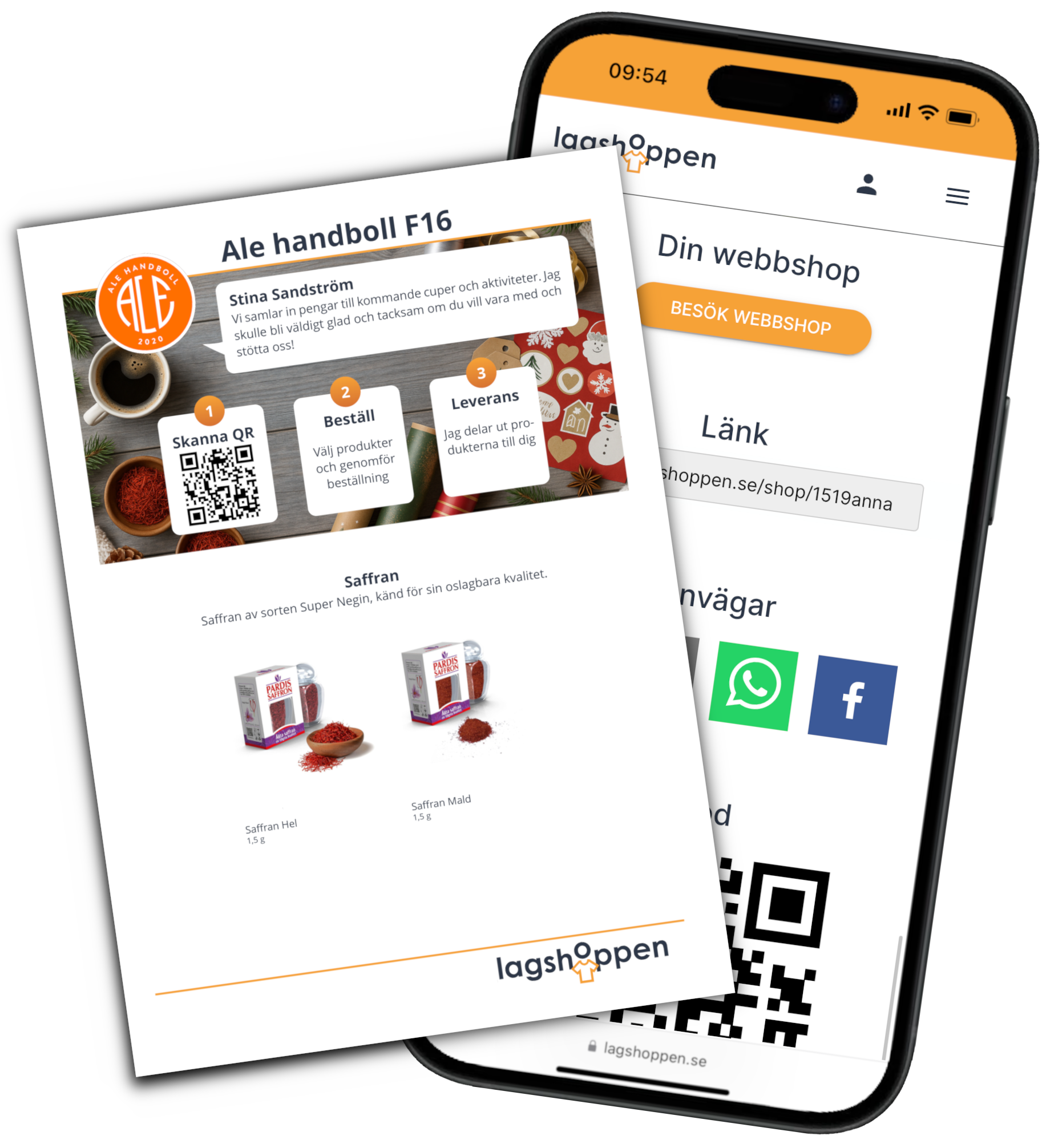 Ett säljblad och en mobiltelefon som visar enkel saffranförsäljning