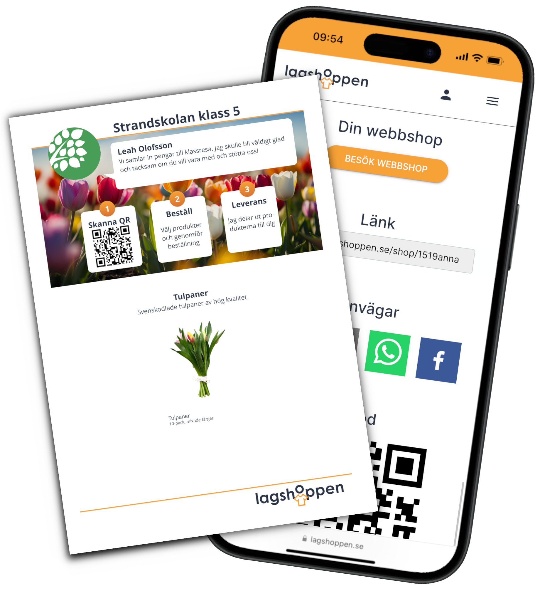 Ett säljblad och en mobiltelefon som visar enkel tulpanförsäljning