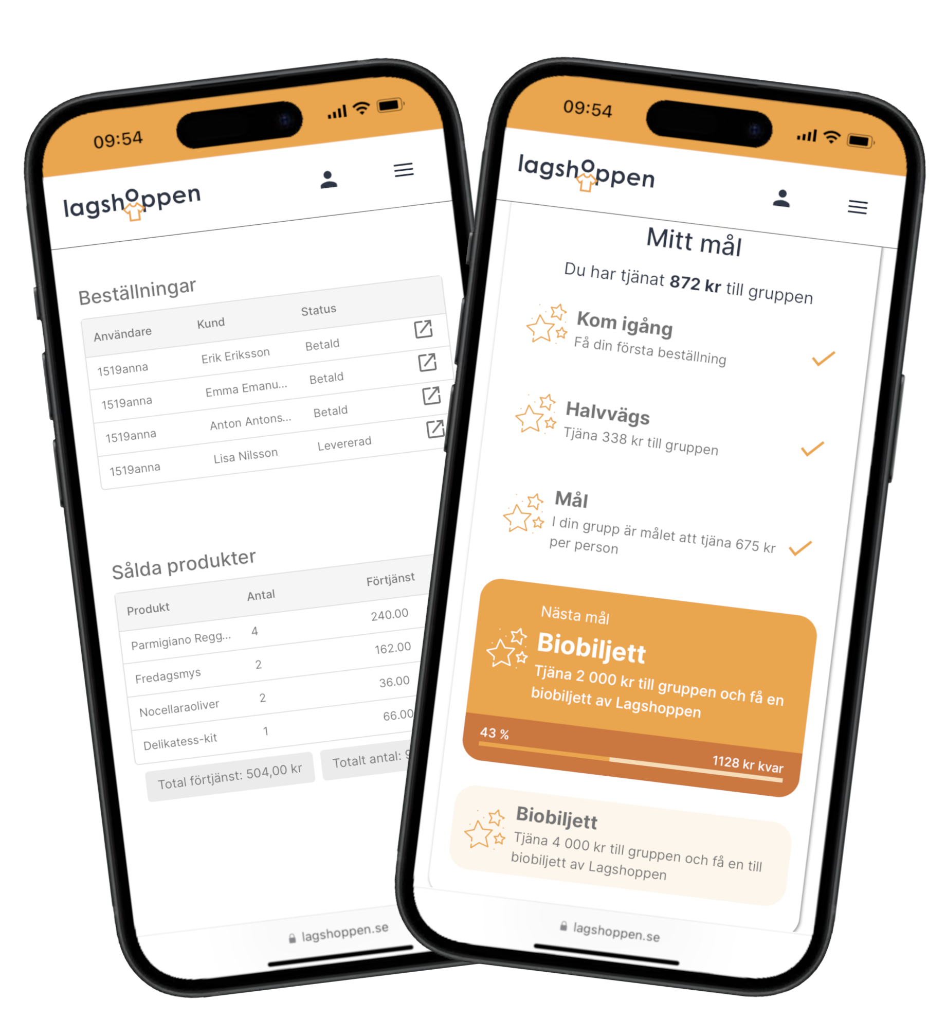 Två telefoner som visar på olika sätt att följa sin försäljning