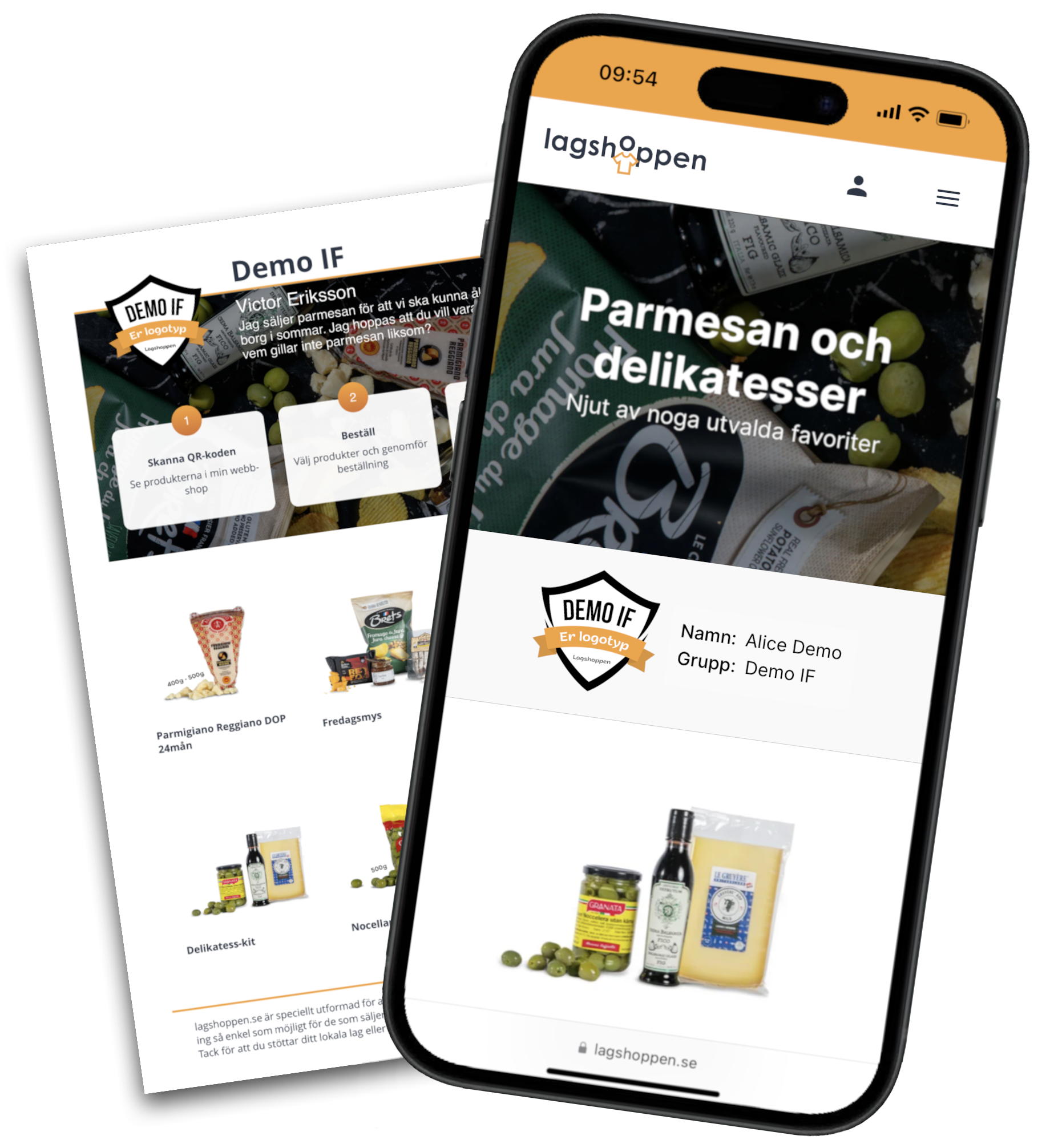 En webbshop i en telefon och ett personligt säljblad som båda kan användas för att sälja